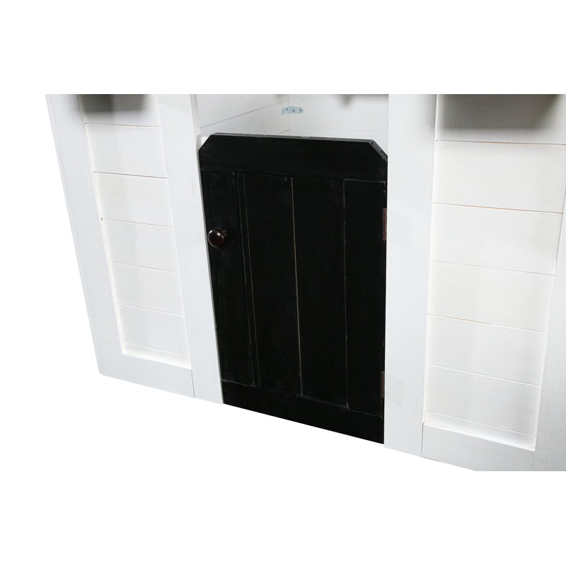 Ajure White and Black Cedar Wood Playhouse with Kitchen and Garden