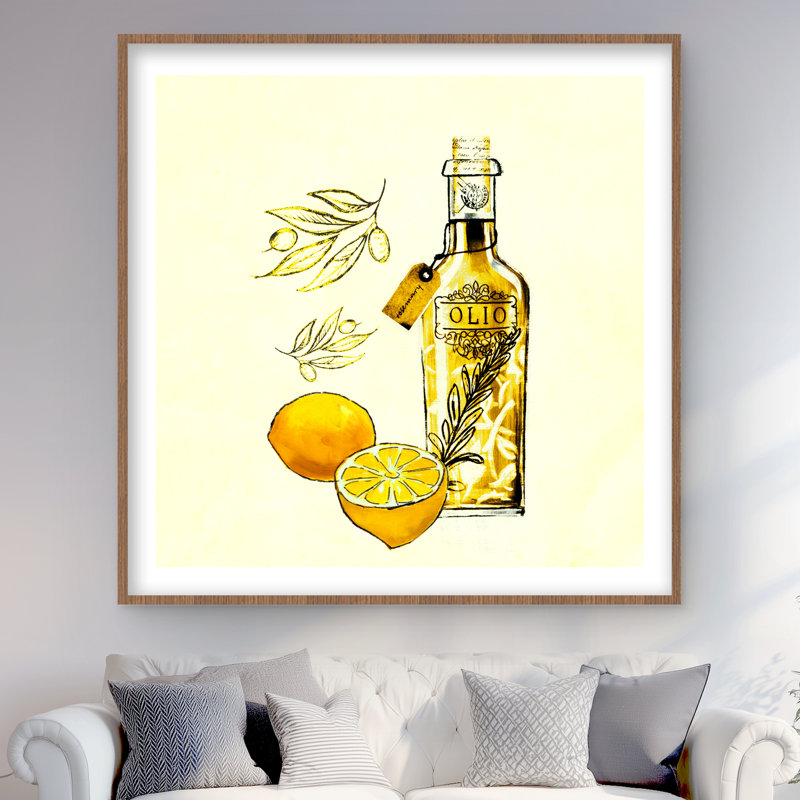 Huile d'olive et citrons - Impression de cuisine encadrée pour la décoration intérieure, H 48 po x l 48 po, Brun