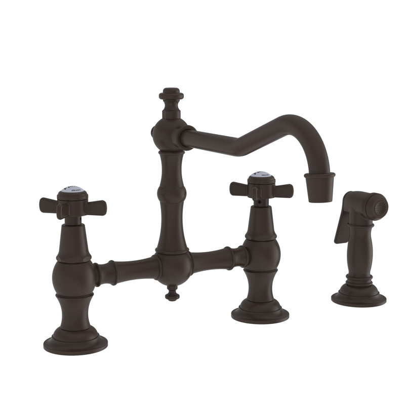 Chesterfield Kitchen Bridge Faucet with Side Spray, Oil Rubbed Bronze, Cross