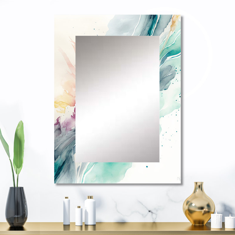Celebrations In Turquoise Shades Of Blue III - Liquid Ink Unique Wall Mirror, Blue Mirror, Printed Metal Art, 32" x 24"