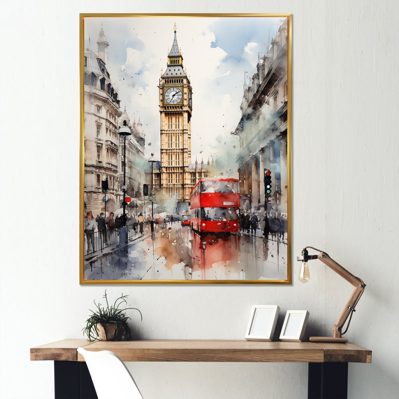 Big Benlondon Skylines II - City London Wall Ar, Cadre flottant doré, H 44 po x l 34 po