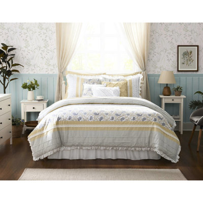 Édredon Dawn - Élégante décoration de chambre en coton avec 2 taies décoratives pour lit très grand jaune 9 pièces