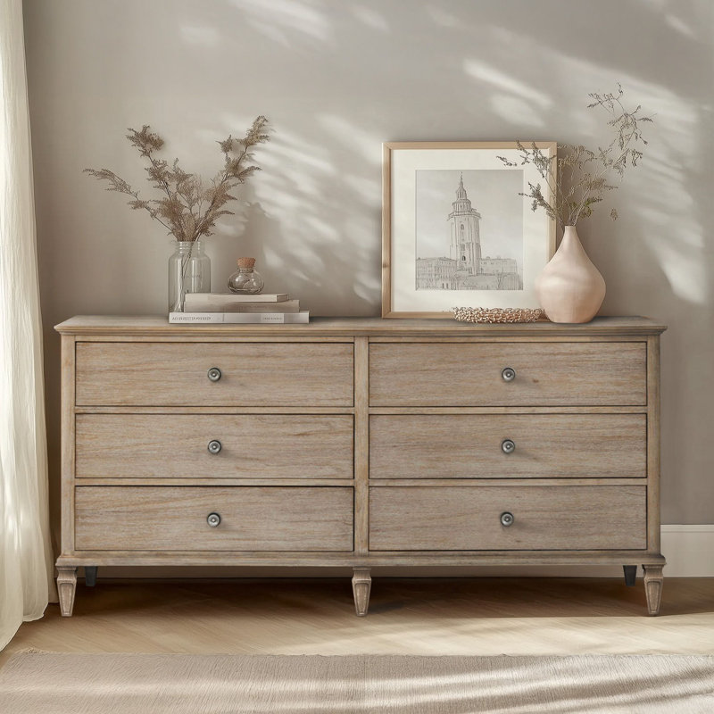 Victoria 6-Drawer Double Wide Wood Dresser, Light Natural