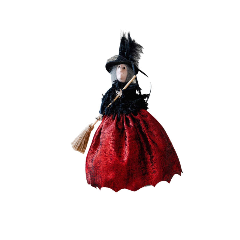Sorcière d'Halloween avec ornement balai, tablier décoratif en tissu pour fête festive, rouge melon d'eau, Watermelon Red