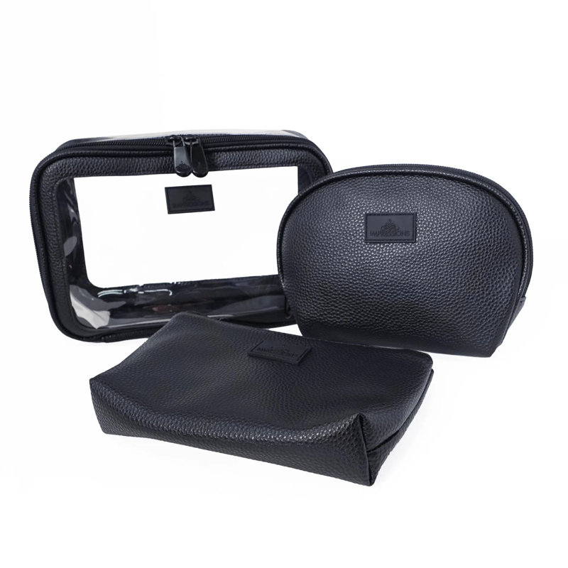 Barbados Barbade, ensemble de 3 sacs de maquillage à fermeture à glissière, Noir