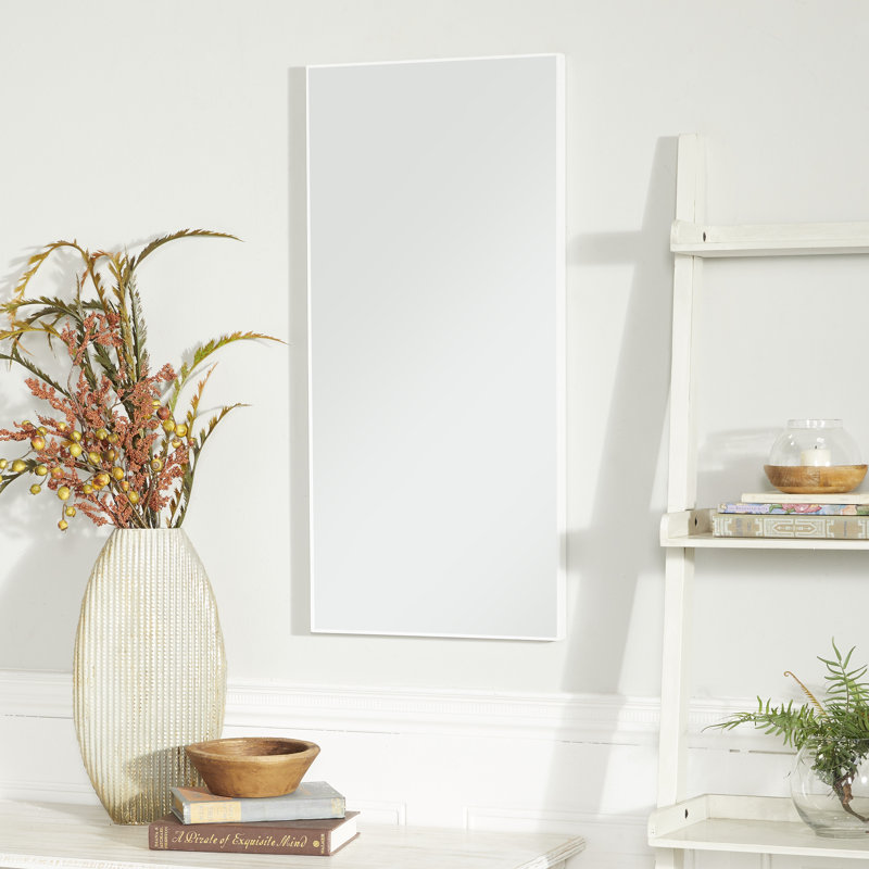 Wooden wall mirror with slim, minimalist frame, Blanc, 30 po x 14 po