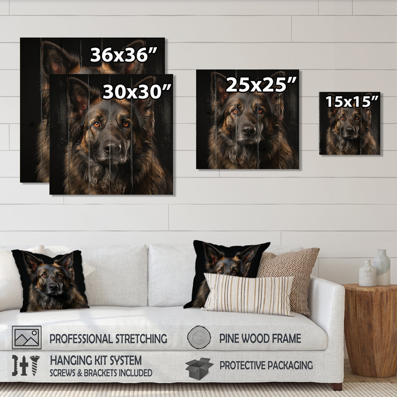 Chien, berger allemand, chien, art mural sur bois de pin naturel, H 30 po x l 30 po