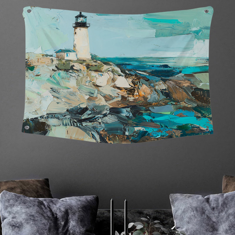 Tapisserie murale phare - décoration murale bord de mer, H 68 po x l 80 po