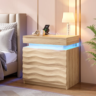 Bedside Table with Hidden Storage and Motion Sensor LED Light