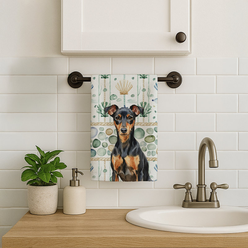 Manchester Terrier Coastal Sea Glass Kitchen Towel, Manchester Terrier
