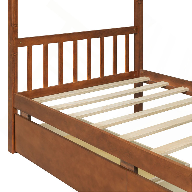 Lit en bois avec tiroirs, Noyer, Lit simple