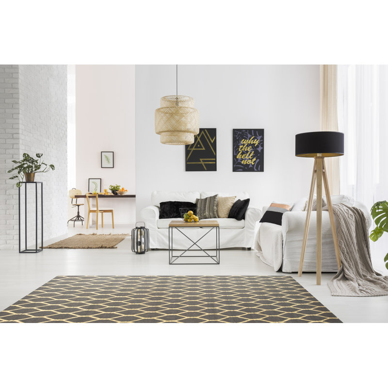 Tapis géométrique transitionnel beige en laine touffeté à la main polyvalent et confortable, Rectangle 7 pi 9 po x 9 pi 9 po
