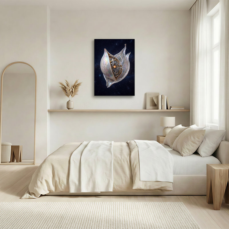 Toile translucide avec engrenages dans l'espace étoilé, art mural, 18"H x 12"W
