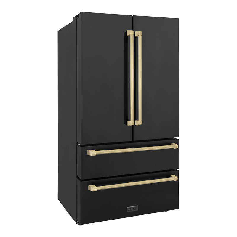 ZLINE 36" Autograph Edition 22.5 cu. ft Freestanding French Door Refrigerator with Ice Maker in Fingerprint, Champagne Bronze