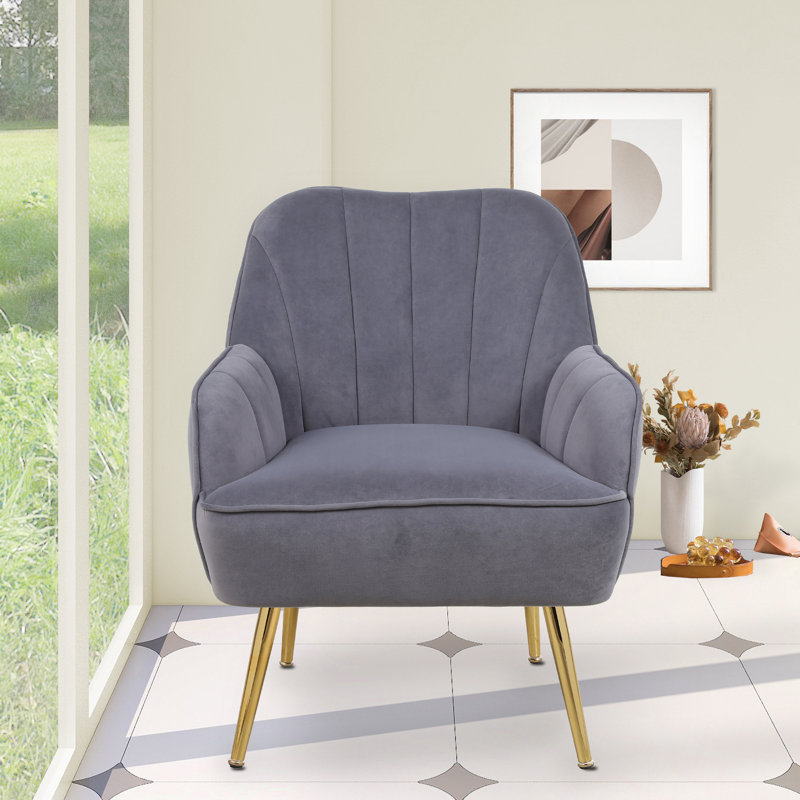 Méridienne de 25,18 po de largeur Matarranz, Velours gris velours