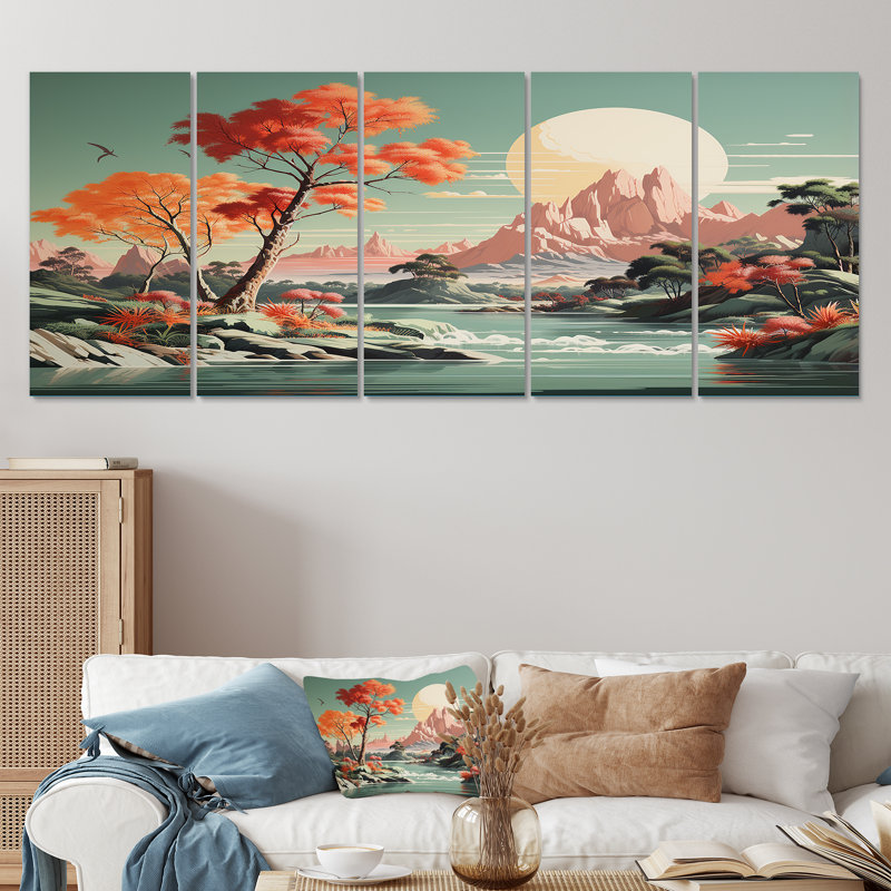 Ensemble d'art mural rétro 5 pièces, H 32 po x l 80 po