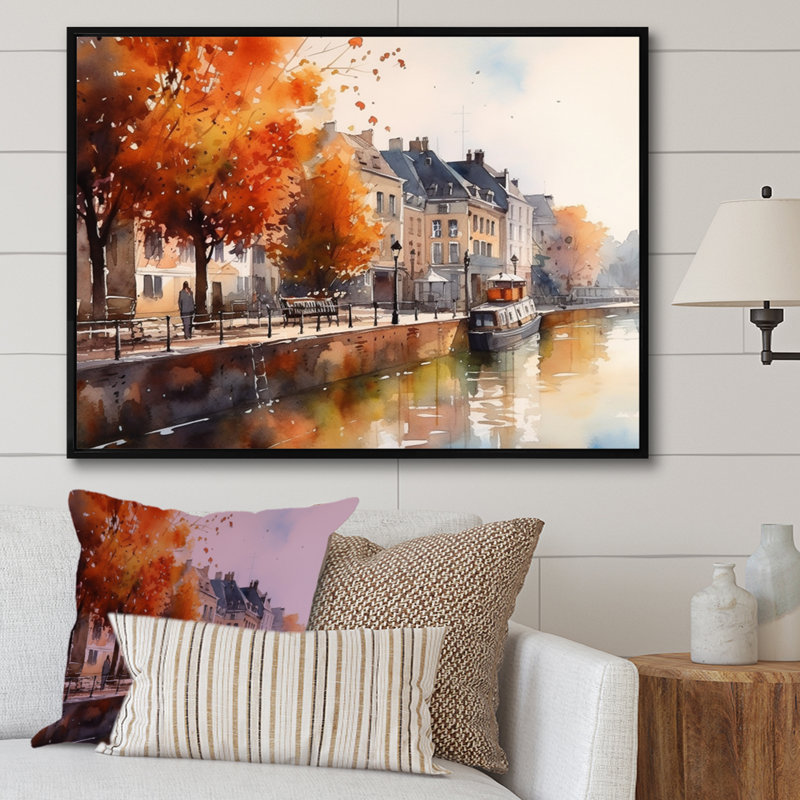 Lorenzia Waterfront Cityscape I sur impression sur toile, H 16 po x l 32 po x P 1 po, Cadre flottant noir