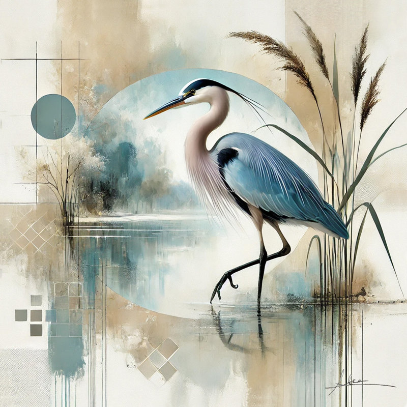 Tranquil Waters Blue Heron Abstract Canvas Print Wall Art, H 20 po x l 20 po x P 1,5 po