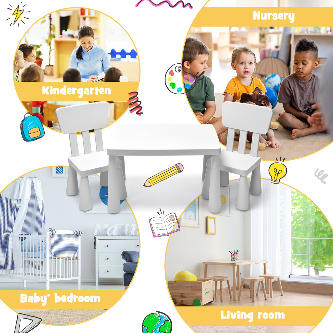 Lon Kids 3 Piece Rectangular Play Or Activity Table and Chair Set