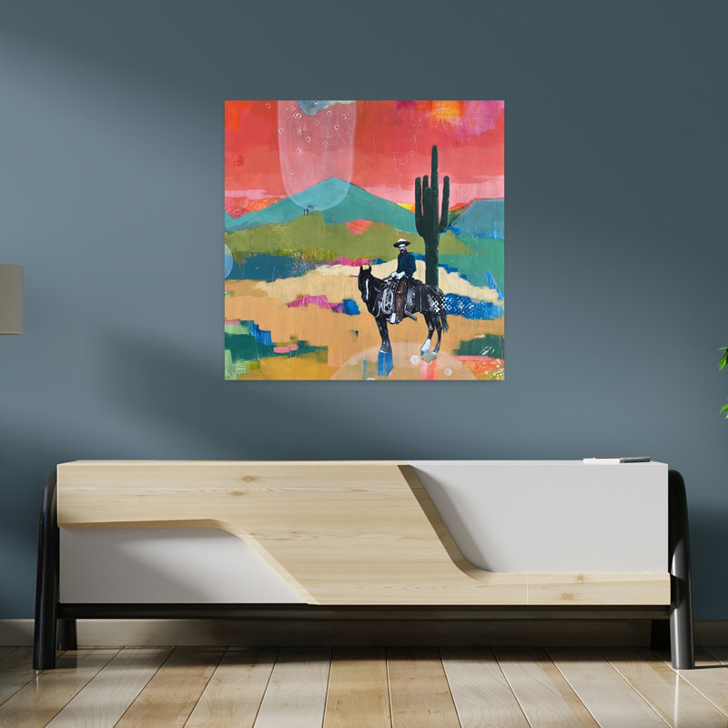«I Utilis To Be A Cowboy», art abstrait contemporain de paysage de cheval, H 36 po x l 36 po