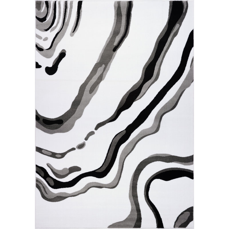 Tapis abstrait noir / argent Linnea, Rectangle 5 pi 2 po x 7 pi 5 po