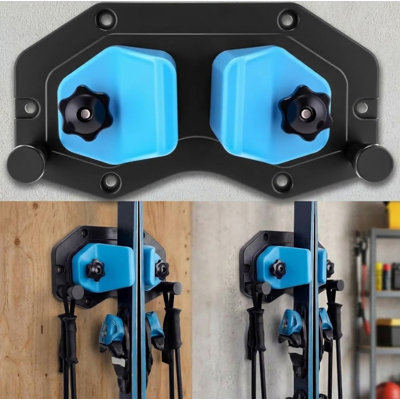 Ensemble de 2 supports de ski et de planche à neige muraux réglables, protège l'équipement rangé tout en libérant de l'espace au sol et s'installe facilement dans les garages ou les sous-sols