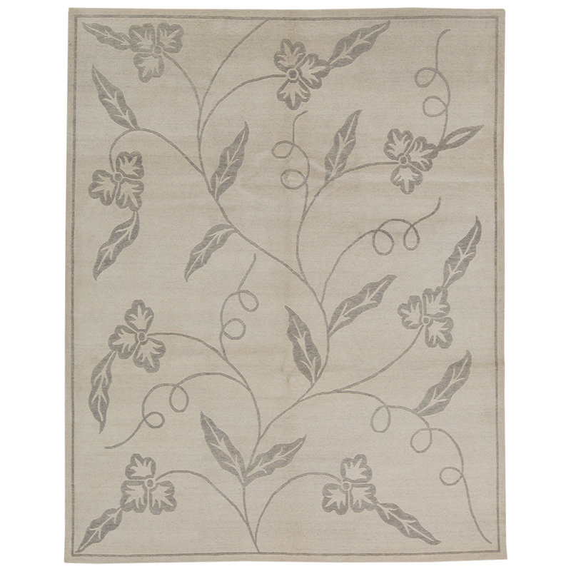 Wool Floral Area Rug in Gray