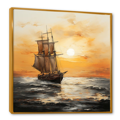 Bateau naviguant dans le coucher de soleil - art mural coucher de soleil côtier