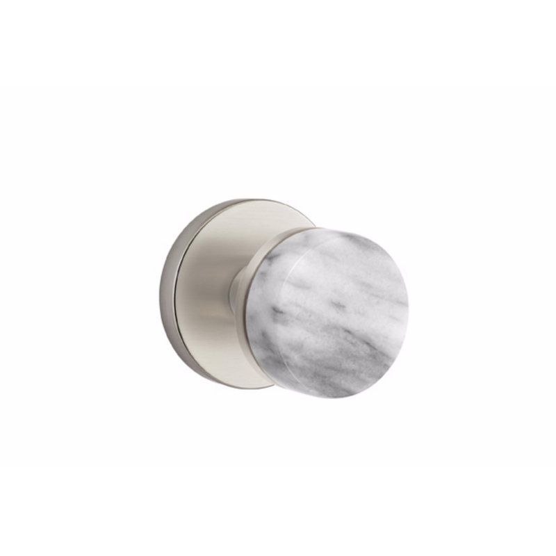 Ensemble de boutons de passage Emtek Select, rosette à disque, tige conique, poignée en marbre blanc, Nickel satiné
