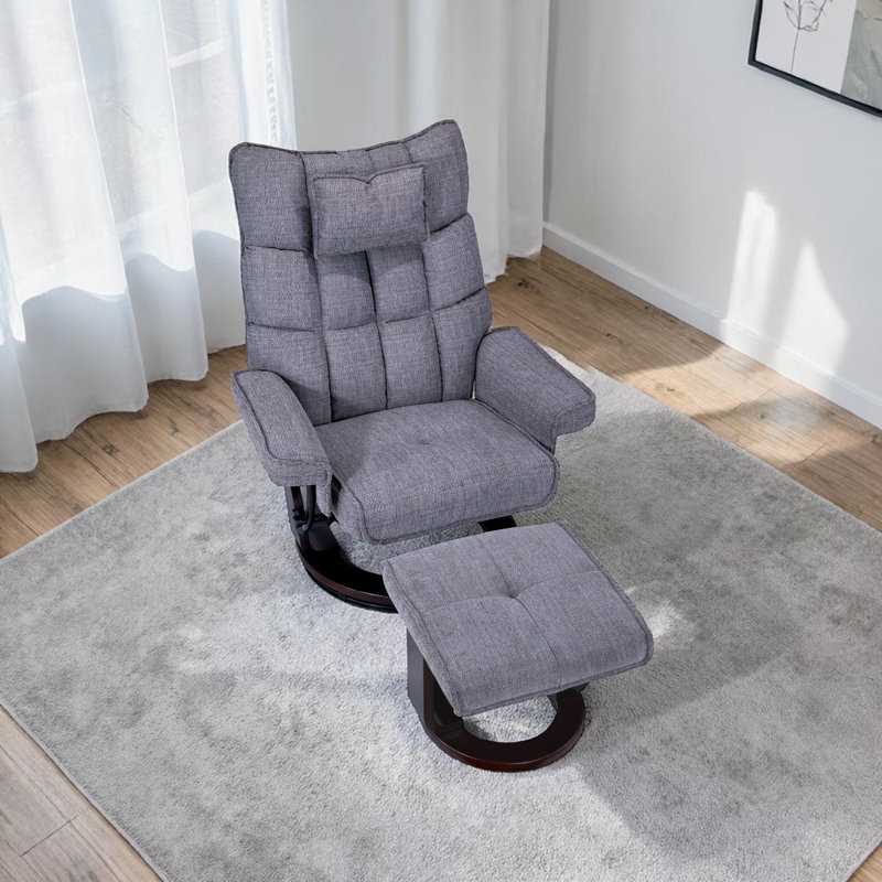 Fauteuil inclinable de massage 8 points avec repose-pieds, tissu en chenille chauffée, base en bois cintré, pour le salon et la chambre à coucher