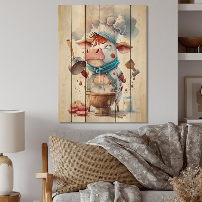 Cute Cow With Hat On I - Animals Cow Kitchen Wood Wall Decor