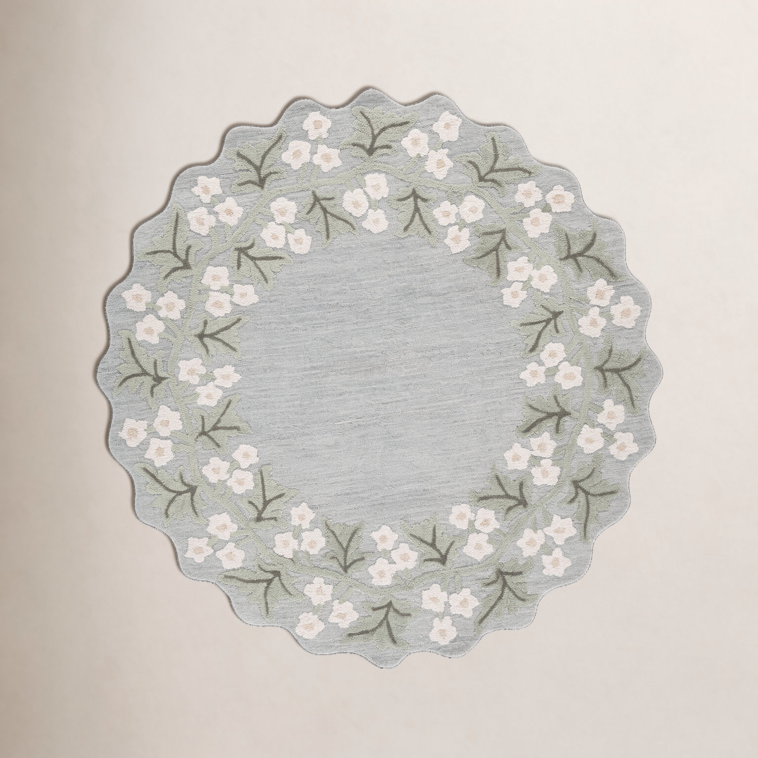 Hand-Tufted Wool Floral Rug, Round 6'