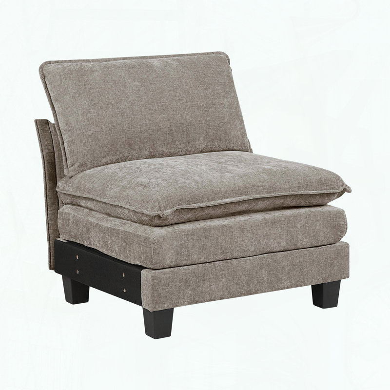 Chaise sans accoudoirs - Tissu chenille - Coussins réversibles - Housses amovibles, Brun / gris / étain
