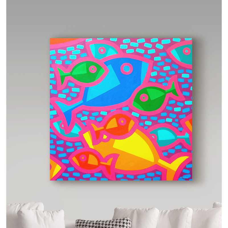 « funky fish », reproduction d’impression sur toile tendue, H 14 po x l 14 po x P 2 po