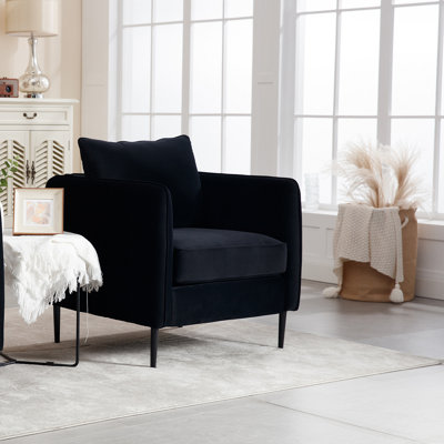 Shalon Velvet Upholstered Accent Chair with Cushion & Metal Legs