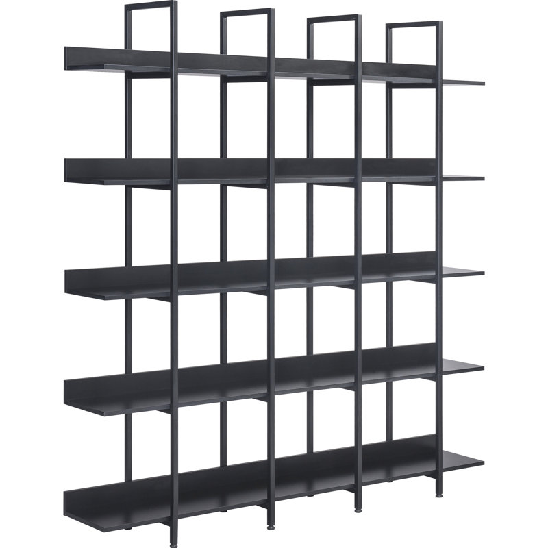 Bibliothèque ouverte à 5 niveaux avec attrait industriel rétro pour le bureau à domicile, et acier, capacité de 80 lb par tablette, mécanisme à tablettes tombantes