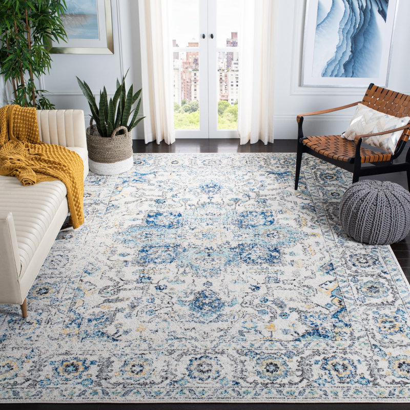 Christa Oriental Turquoise/Ivory Area Rug, Rectangle 4' x 6'