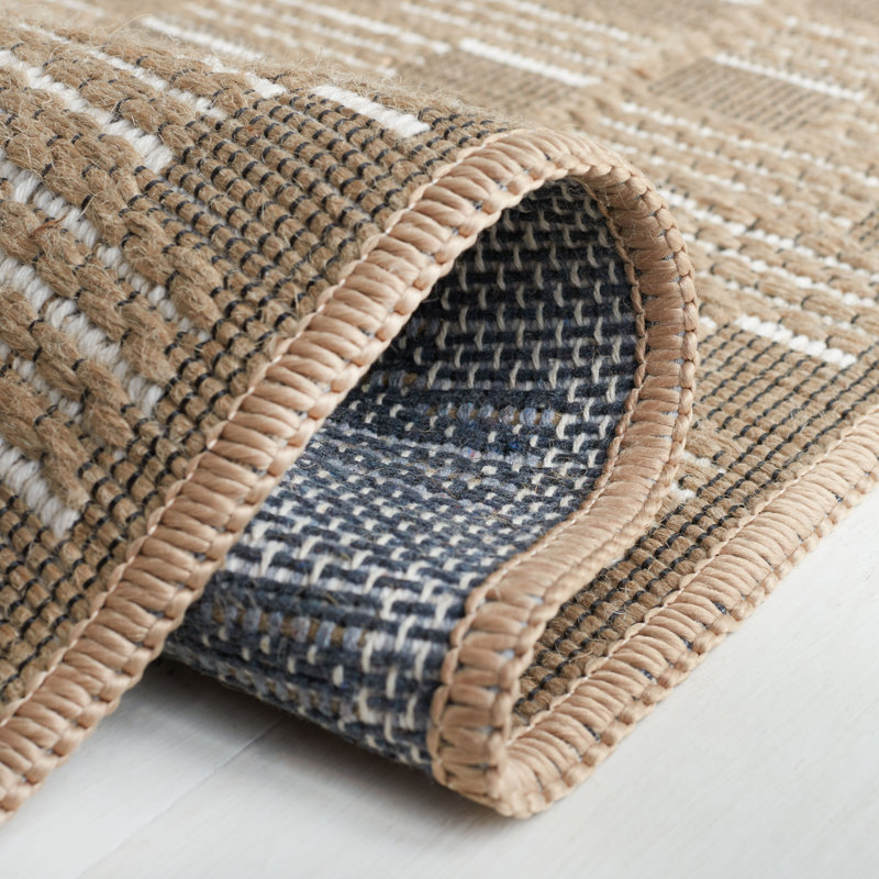 Eloi Rectangle Checkered Machine Woven Jute/Sisal/Cotton Area Rug in Natural/Ivory, Rectangle 5'3" x 7'6"