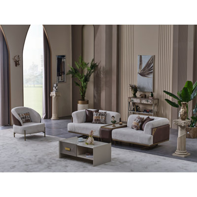 Urla Cream And Brown 2 Piece Living Room Set