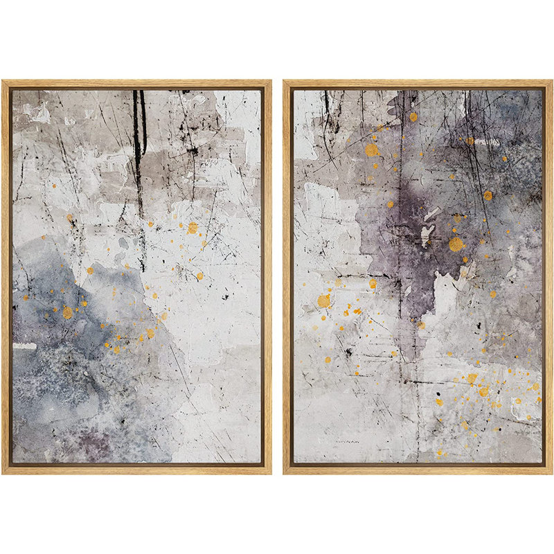 Grunge Abstract Paint Stroke Effect " Grunge Gray Brown Graffiti Strokes " 2 - Pieces, 24" H x 36" W x 2" D