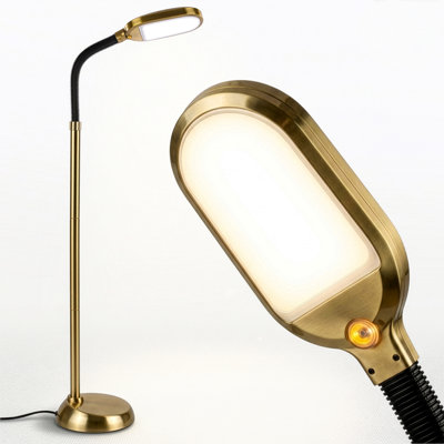 Lampadaire à DEL Litespan Gold 53 po à intensité variable, idéal pour la lecture et les travaux manuels, avec tête à col de cygne réglable en hauteur.