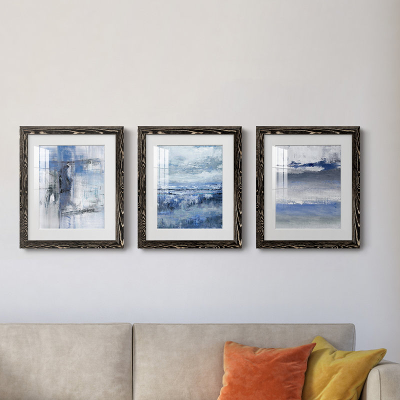 «Soft Solace Indigo», ensemble de 3 cadres photo, H 31,5 po x l 43,5 po x P 1 po, Noir
