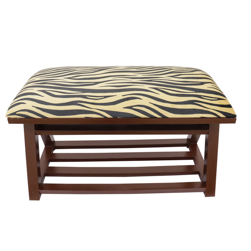 Banc de rangement rembourré avec tablettes, H 21 po x l 36 po x P 18 po, Imprimé animal noir / doré 2