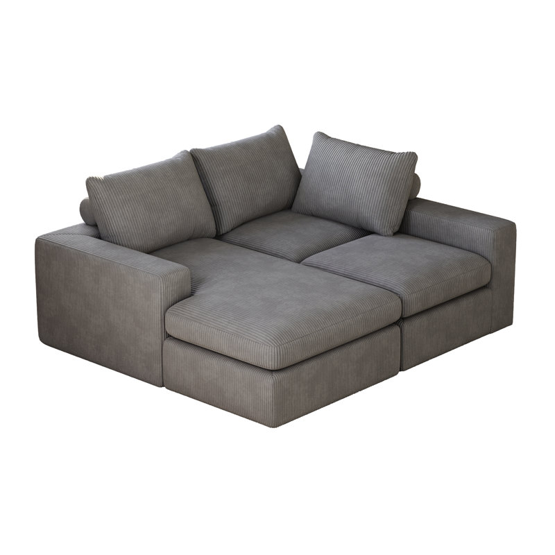 L-Shaped Modern Upholstered Sectional Sofa, Gray Corduroy
