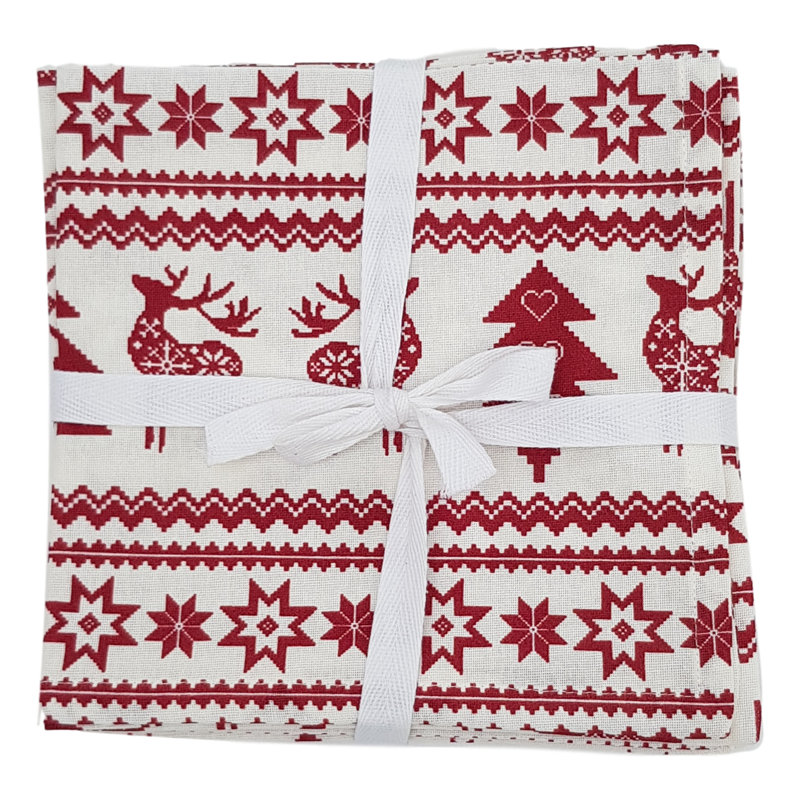 Hiram Cotton Geometric Square Napkin, Red
