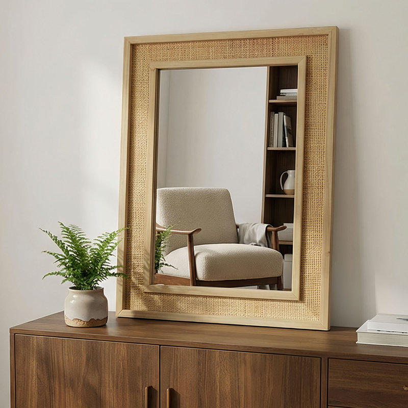 Miroir décoratif 24 po x 36 po en rotin, Natural Wood
