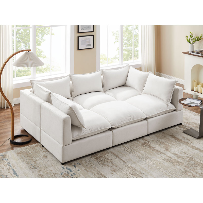 Canapé modulaire rembourré 6 pièces Yunet, Polyester beige