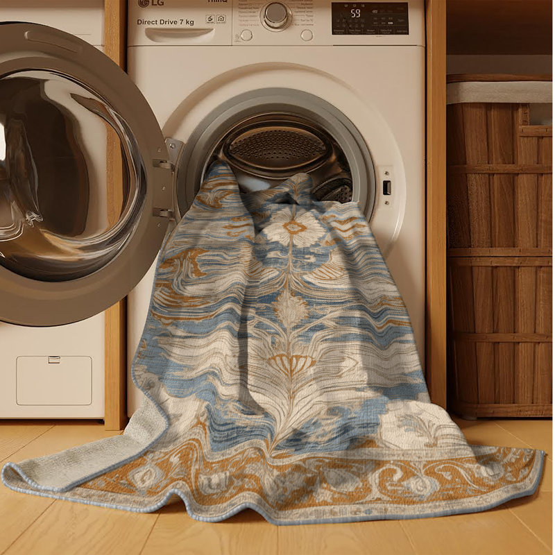 Tapis persan gris lavable à la machine, Rectangle 6 pi x 9 pi