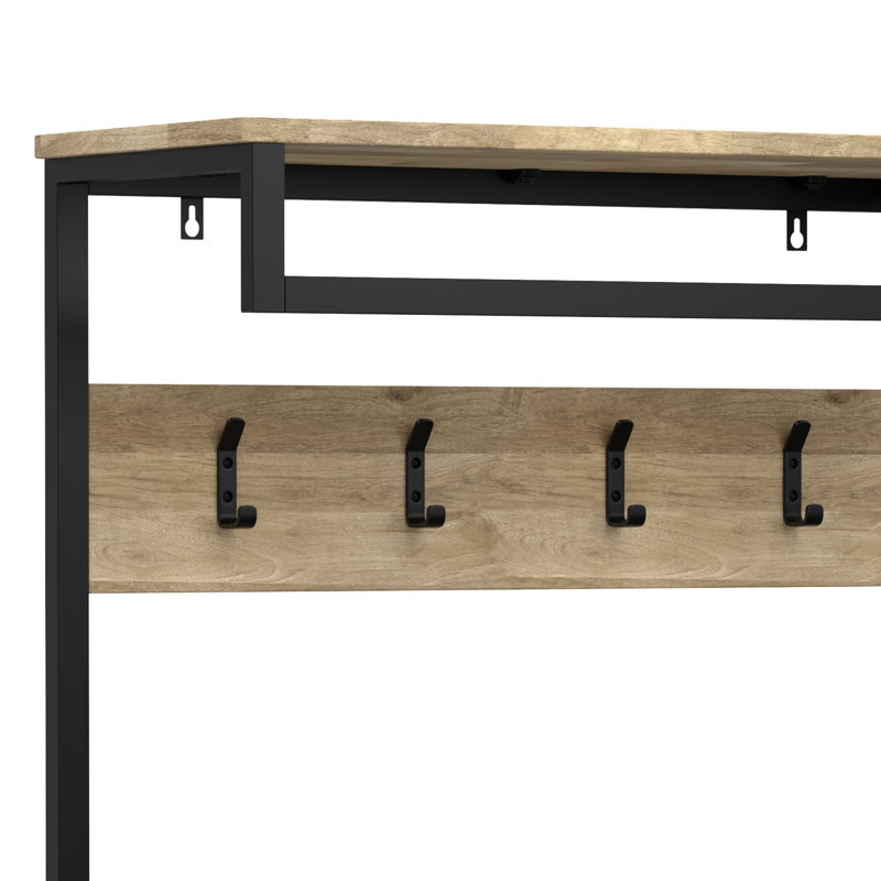 Natural Mango Wood Industrial Hall Tree with Storage Bench