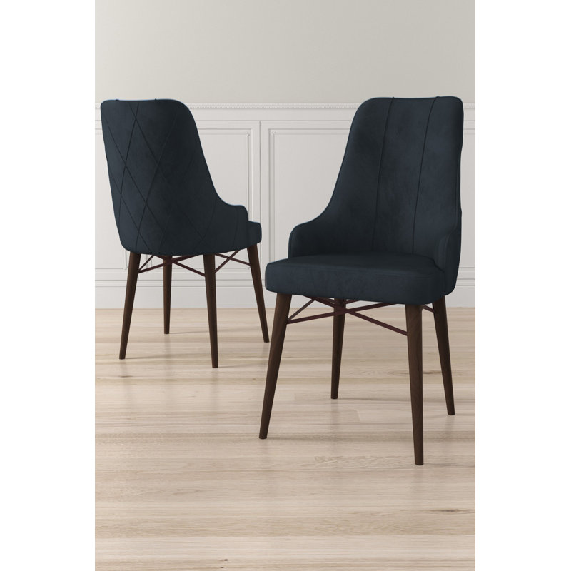 Modern Chair Set (2 Pieces), Anthracite & Brown, 18.1 x 37.4 x 16.5 inches | 100% Metal Frame with Wooden Legs, Comfortable 22 DNS Back & 28 DNS Seat Foam | Stylish Design for Home & Office Use